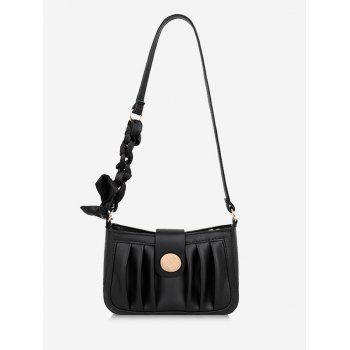 

Scarf-Wrapped Strap Pleated Shoulder Bag, Black