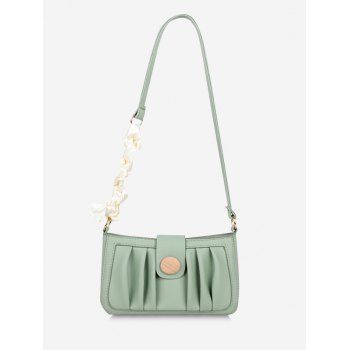 

Scarf-Wrapped Strap Pleated Shoulder Bag, Light green