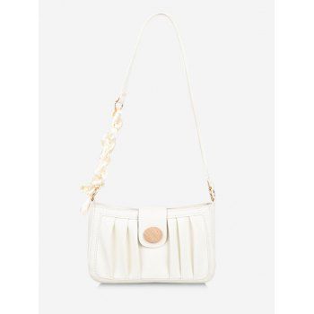 

Scarf-Wrapped Strap Pleated Shoulder Bag, White