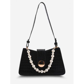 

Faux Pearl Embellished Embossed Shoulder Bag, Black