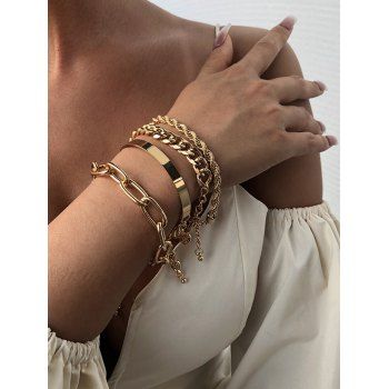 

4Pcs Thick Chain Statement Bracelet Set, Golden