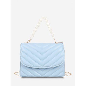 

Zigzag-Quilted Faux Pearl Crossbody Bag, Light blue