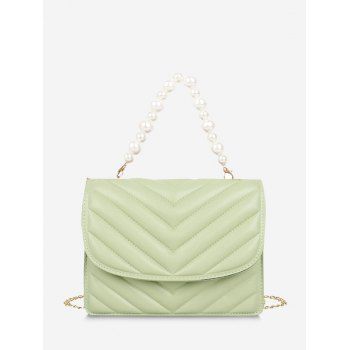 

Zigzag-Quilted Faux Pearl Crossbody Bag, Light green
