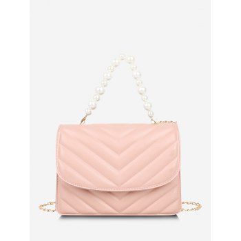 

Zigzag-Quilted Faux Pearl Crossbody Bag, Light pink