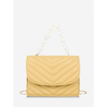 

Zigzag-Quilted Faux Pearl Crossbody Bag, Yellow