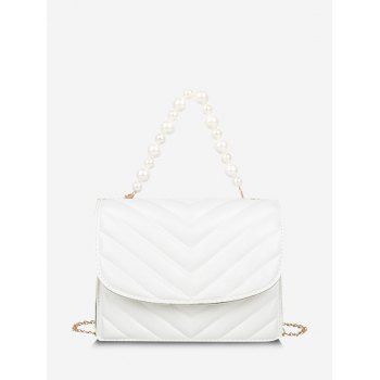 

Zigzag-Quilted Faux Pearl Crossbody Bag, White