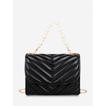 

Zigzag-Quilted Faux Pearl Crossbody Bag, Black