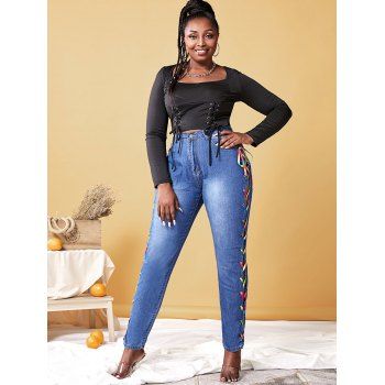 Plus size lace up jeans new arrivals