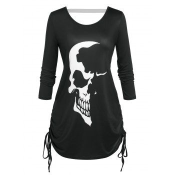 

Plus Size Halloween Skull Print Cinched T-shirt, Black