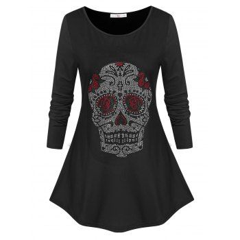 

Plus Size Halloween Skull Studded T-shirt, Black