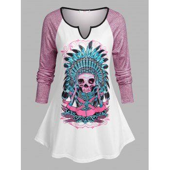 

Plus Size Witch Doctor Skull V Notch Raglan Sleeve Tee, Light pink