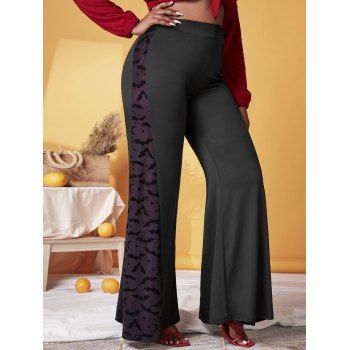 

Plus Size Bat Mesh Halloween Bell Bottom Pants, Black