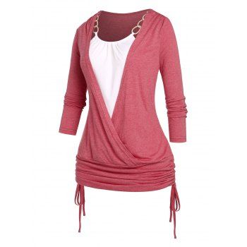

Plus Size Faux Twinset Cinched T-shirt, Light pink
