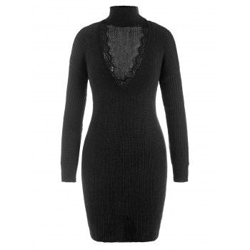 

Plus Size Lace Panel Cutout Choker Jumper Dress, Black
