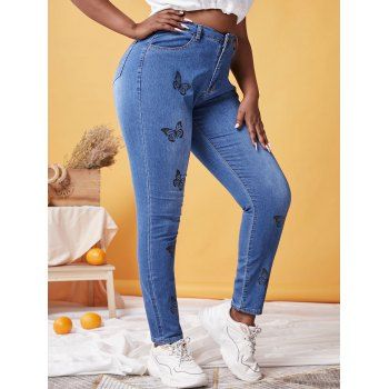 

Plus Size Butterfly Print Skinny Jeans, Blue
