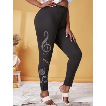 

Plus Size Studded Musical Notes Leggings, Black