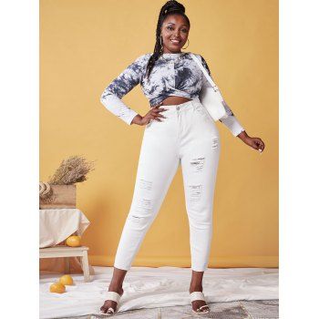 Plus Size High Rise Distressed Ripped Jeans