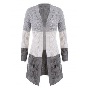 

Plus Size Colorblock Chunky Open Front Cardigan, Multicolor