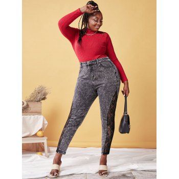 Plus Size Lace Panel Acid Wash Jeans