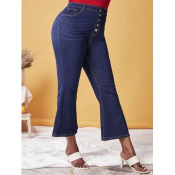 Plus Size Button Fly Bell Bottom Jeans, White