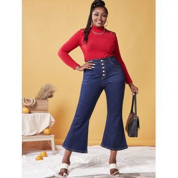 Plus Size Button Fly Bell Bottom Jeans