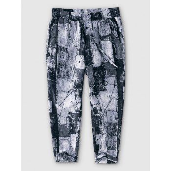 

Patchwork Print Monochrome Casual Pants, Black