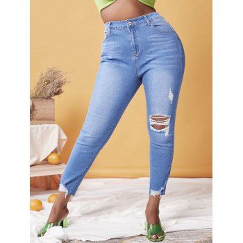 

Plus Size Ripped Frayed Hem Jeans, Blue