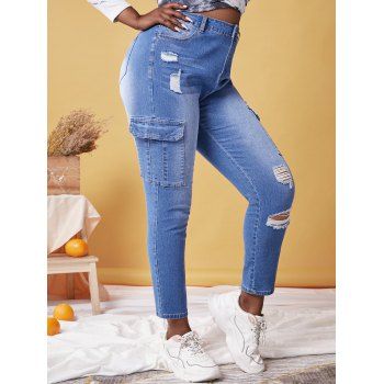 

Plus Size Pockets Ripped Jeans, Blue