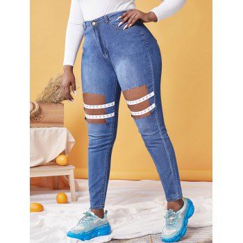 

Plus Size Cutout Studded Straps Jeans, Blue