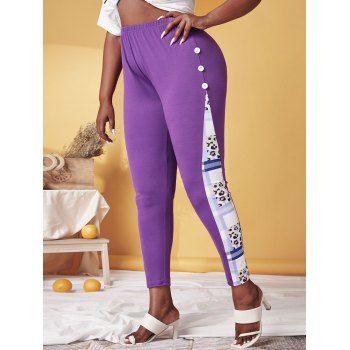 

Plus Size Patchwork Printed Leggings, Purple