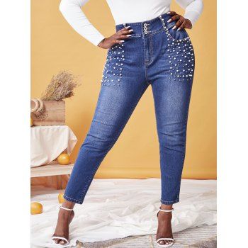 

Plus Size High Rise Beaded Skinny Jeans, Deep blue