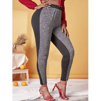 

Plus Size Marled Space Dye Lace Insert Contrast Leggings, Black