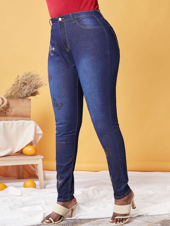 Jean Moulant à Imprimé Papillon de Grande Taille - Bleu profond 4XL