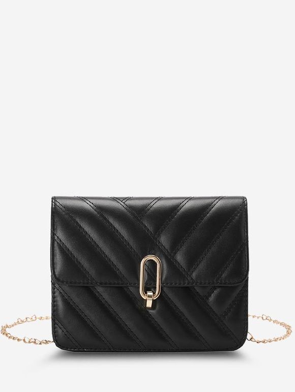 Sac à Bandoulière Matelassé avec Chaîne à Demi-Fermeture - Noir 