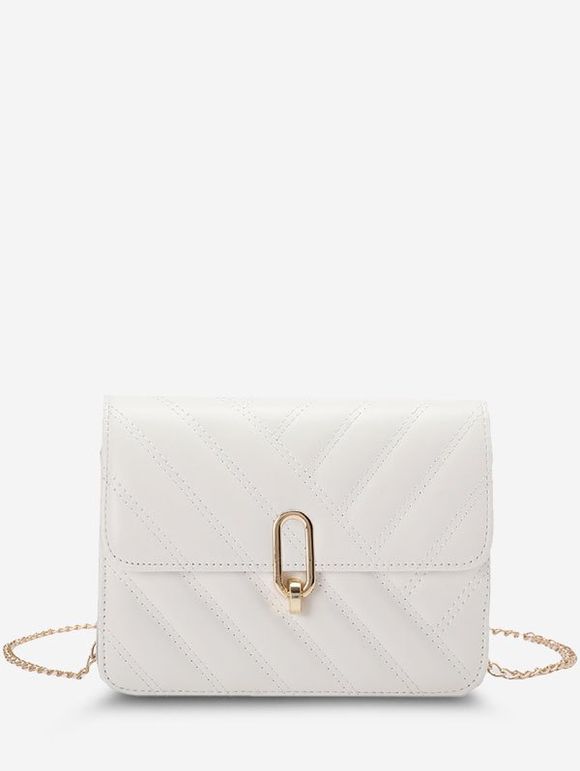 Sac à Bandoulière Matelassé avec Chaîne à Demi-Fermeture - Blanc 