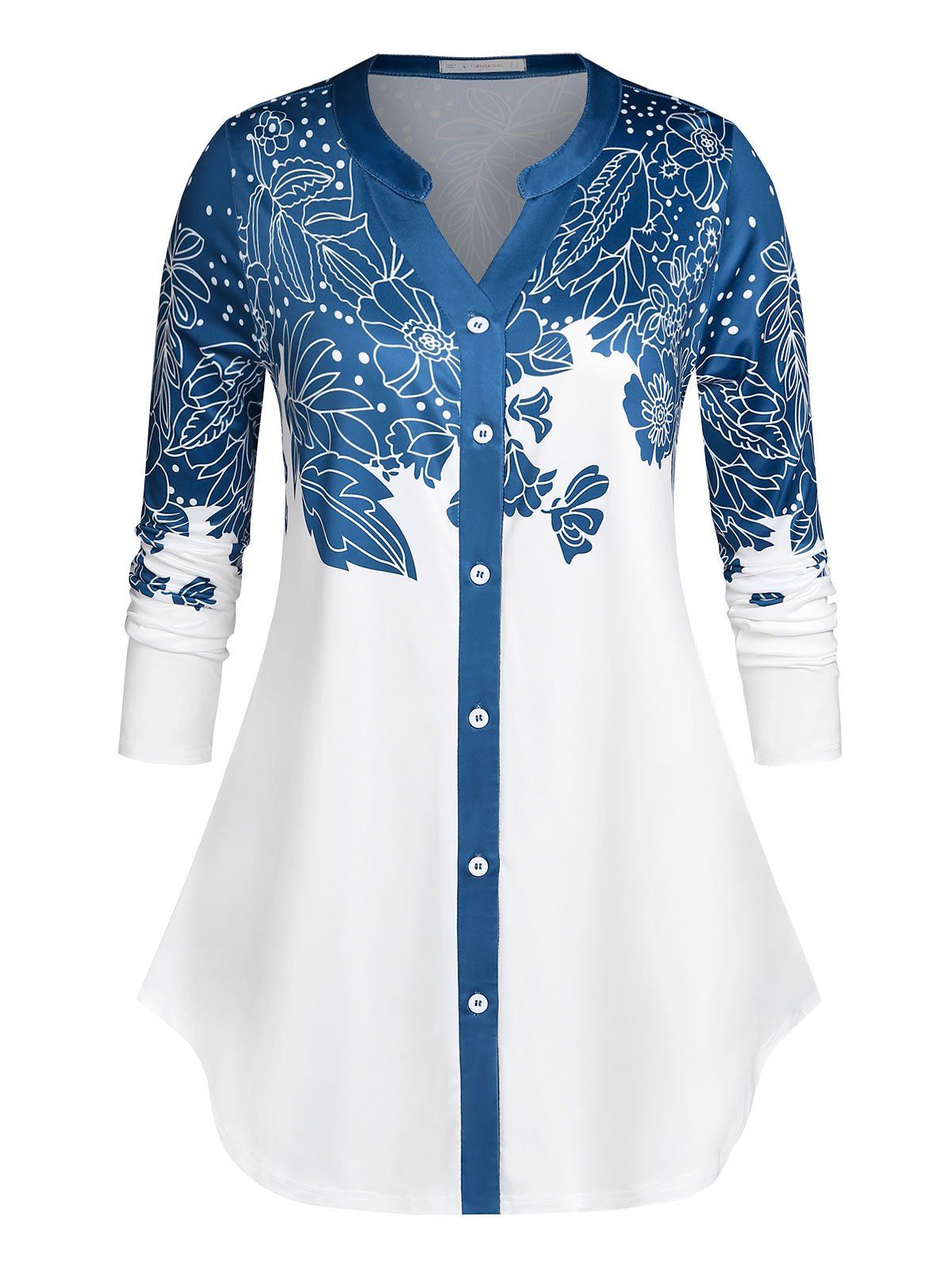 Plus Size Button Up Floral Print Shirt - multicolor 5X