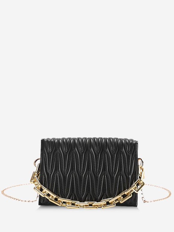 Sac à Bandoulière Matelassé avec Poignée Chaîne Épaisse - Noir 