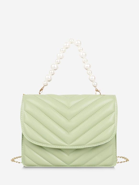 Sac à Bandoulière Matelassé Motif Zig Zag et Perle Fantaisie - Vert clair 