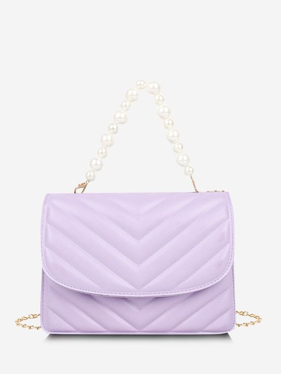 Sac à Bandoulière Matelassé Motif Zig Zag et Perle Fantaisie - Violet clair 