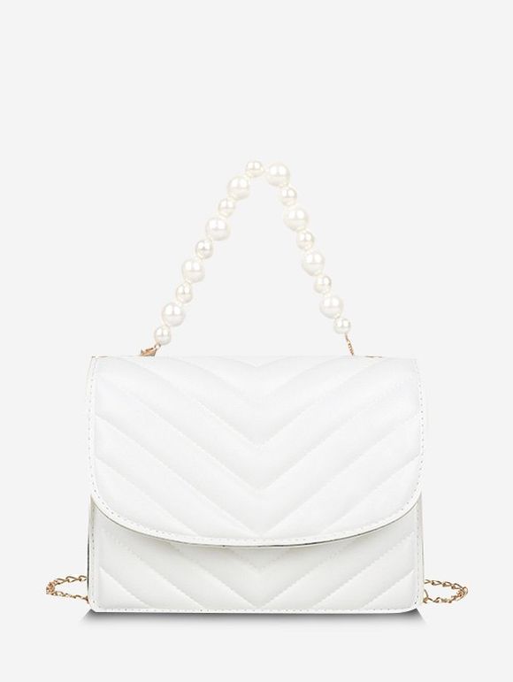 Sac à Bandoulière Matelassé Motif Zig Zag et Perle Fantaisie - Blanc 