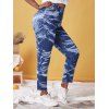 Plus Size Button Fly Tie Dye Frayed Jeans - DEEP BLUE 5X