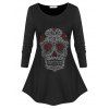 Plus Size Halloween Skull Studded T-shirt - BLACK 5X
