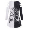 T-shirt Fleur Papillon en Treillis à Epaule Dénudée de Grande Taille - Noir 5X