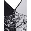 T-shirt Fleur Papillon en Treillis à Epaule Dénudée de Grande Taille - Noir 5X
