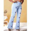 Plus Size Butterfly Print High Rise Bell Jeans - DEEP BLUE XL