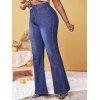 Jean à Imprimé Papillon de Grande Taille à Ourlet de Cloche - Bleu profond 3XL