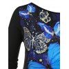 Plus Size Long Sleeve Butterfly Print Tunic T-shirt - BLACK 2X