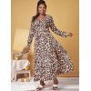 Plus Size Leopard Print Front Twist High Slit Dress - DEEP COFFEE 2X