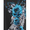 Flower Butterfly Wing Print Lace Insert Handkerchief T Shirt - BLACK M