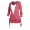 T-shirt Sanglé de Grande Taille Fausse Deux Pièces - Rose clair 4X